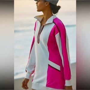 ANTHROPOLOGIE XXS Daily Practice PREPPY Color Block Twofer Mini Dress Pink White